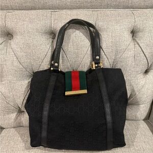 Gucci Medium Black Web Canvas Tote